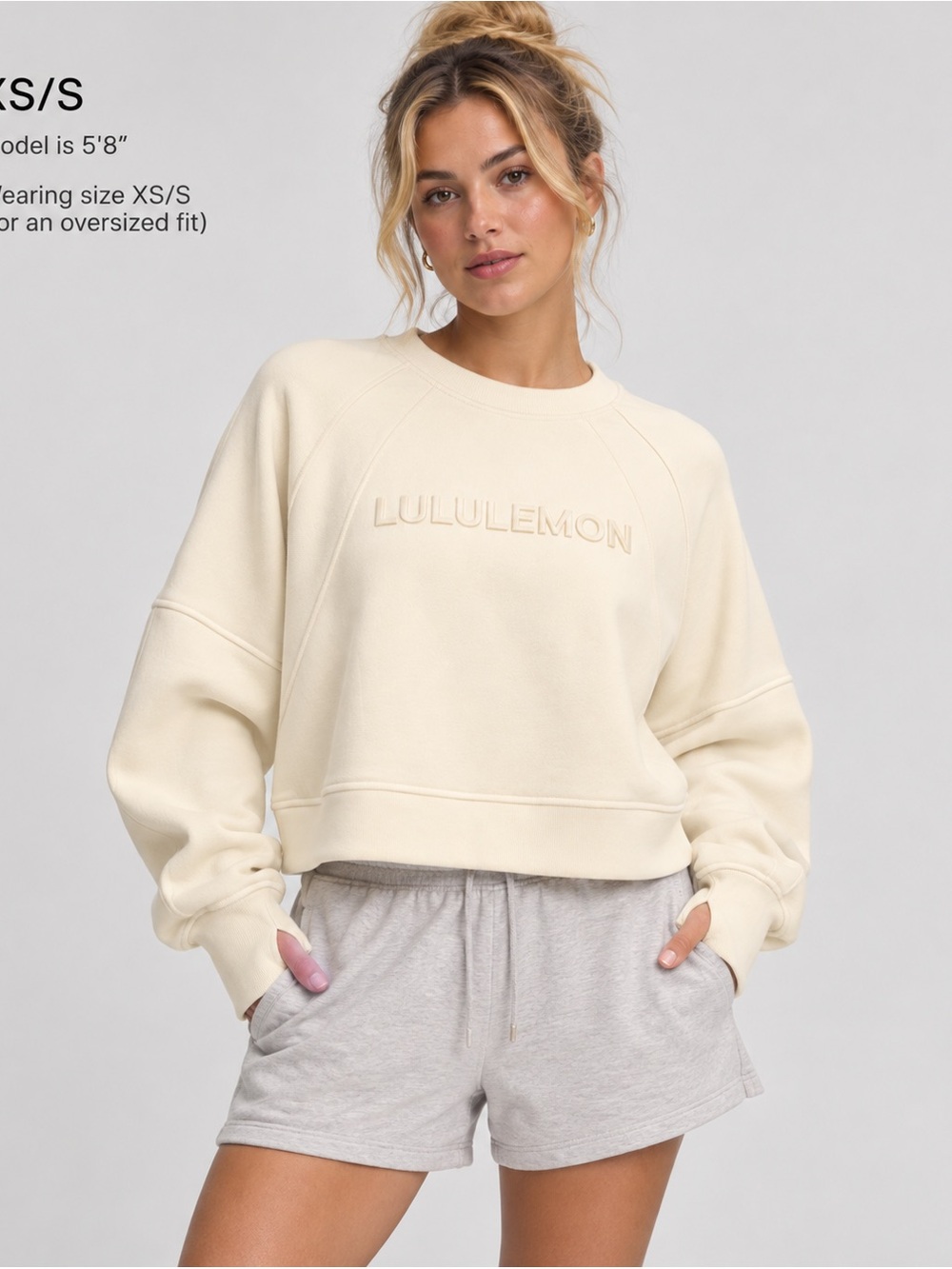 #1045 NWT Lululemon Scuba Oversized Pullover Wordmark Bone XS/S